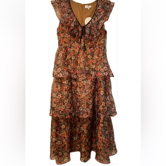 Lost & Wander Women’s Floral Ruffle Tiered  Botanique Midi Dress NEW size 12 - Picture 5 of 16